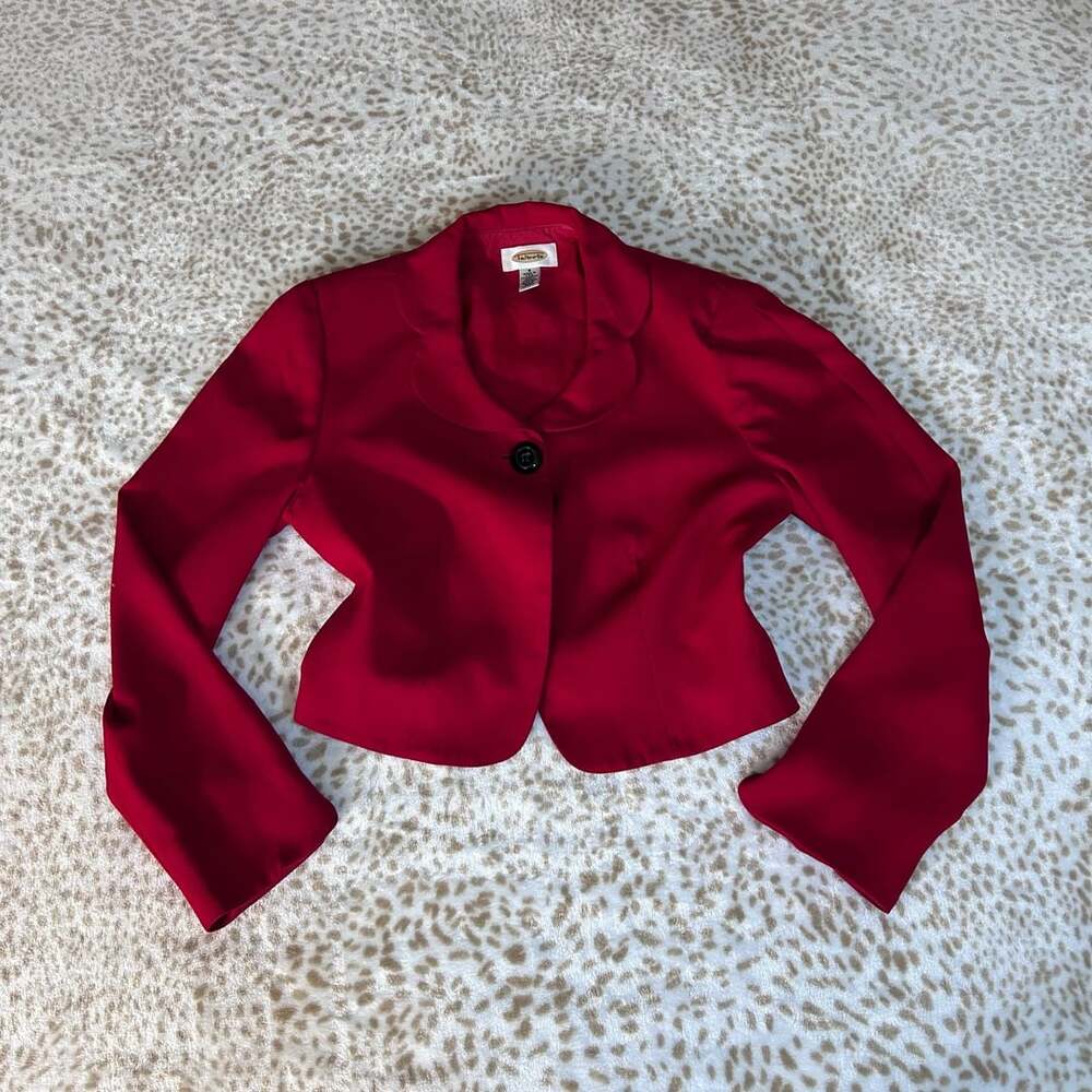 Talbots Red Cropped Blazer Size 4 Scalloped Collar
